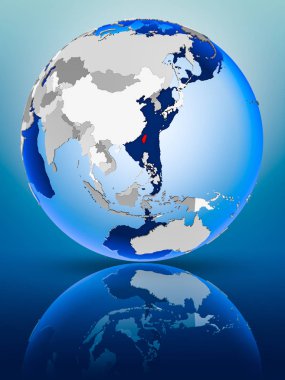 Tayvan siyasi dünya ayakta yansıtıcı yüzeyi tarih. 3D çizim.