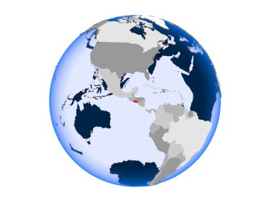 El Salvador kırmızı şeffaf okyanuslar ile siyasi dünya üzerinde vurgulanır. 3d illüstrasyon izole beyaz arka plan üzerinde.