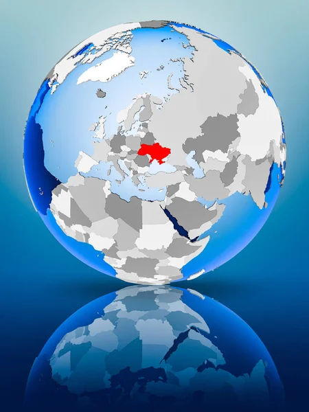 Ukraine Political Globe Standing Reflective Surface Illustration — Stock Photo, Image