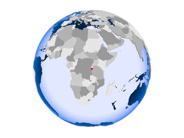 Бурунди Выделил Красный Цвет Политическом Глобусе Прозрачными Океанами Иллюстрация Белом — стоковое фото