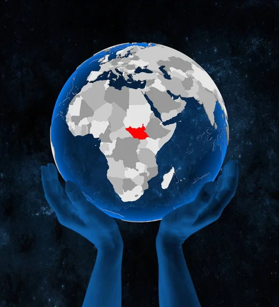 Південний Судан Напівпрозорий Blue Світі Відбулася Руки Просторі Ілюстрація — стокове фото