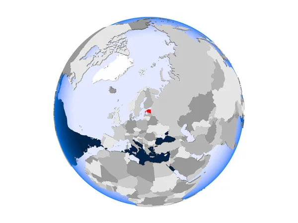 Estland Rot Hervorgehoben Auf Einem Politischen Globus Mit Transparenten Ozeanen — Stockfoto