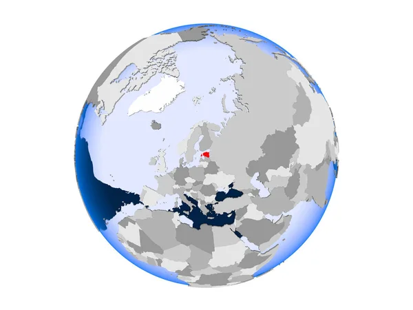 Естонія Виділено Червоним Кольором Політичні Глобусом Допомогою Прозорих Океанів Ілюстрація — стокове фото