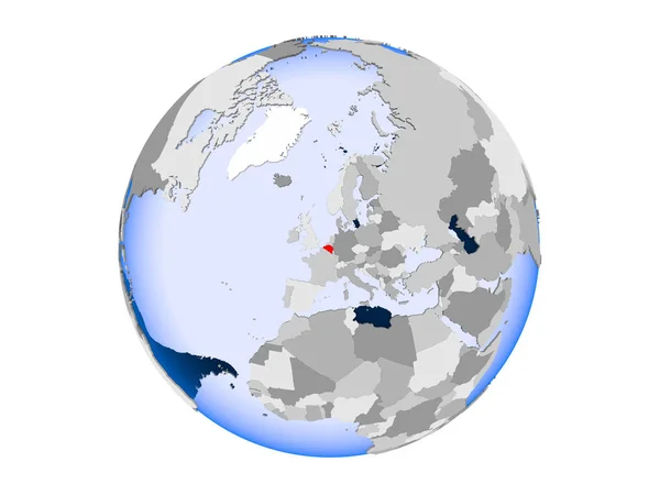 Belgien Rot Hervorgehoben Auf Politischem Globus Mit Transparenten Ozeanen Illustration — Stockfoto