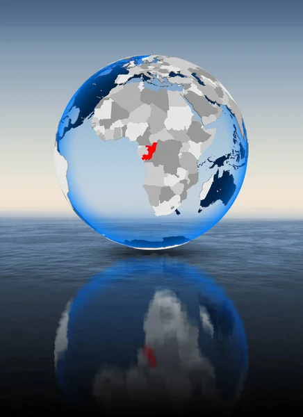 Congo In red on globe floating in water. 3D illustration.