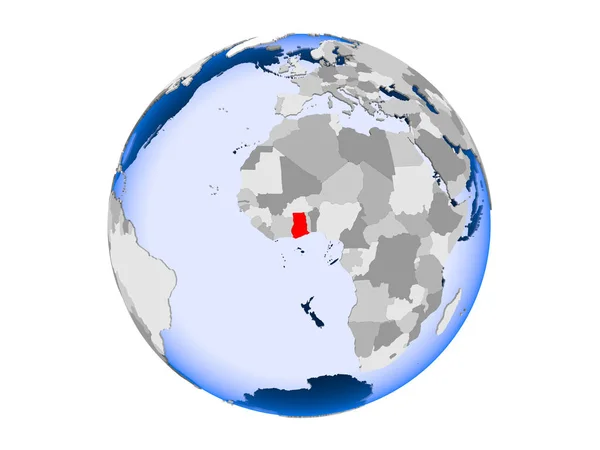 Ghana Highlighted Red Political Globe Transparent Oceans Illustration Isolated White — Stock Photo, Image