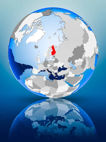 Finland Political Globe Standing Reflective Surface Illustration — Stock Photo, Image