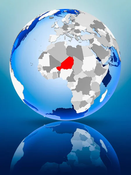 Niger Globus Polityczny Stojący Powierzchni Odbijającej Ilustracja — Zdjęcie stockowe