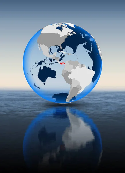 Panama In red on globe floating in water. 3D illustration.