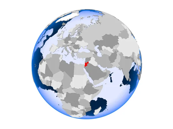 ヨルダンは 透明な海と政治の世界の赤で強調表示されます 白い背景で隔離の — ストック写真