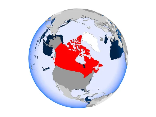 Канада Виділено Червоним Кольором Політичні Глобусом Допомогою Прозорих Океанів Ілюстрація — стокове фото
