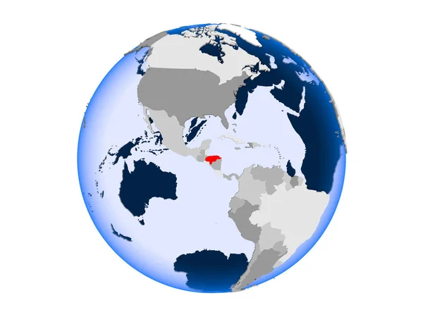 Honduras Zaznaczone Czerwono Globus Polityczny Przezroczystym Oceanów Ilustracja Białym Tle — Zdjęcie stockowe