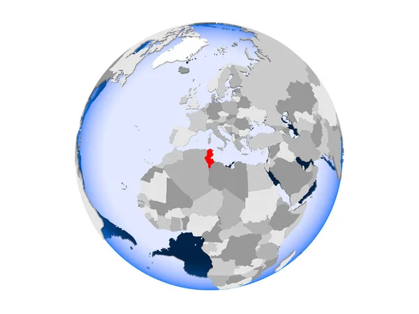 Туніс Виділено Червоним Кольором Політичні Глобусом Допомогою Прозорих Океанів Ілюстрація — стокове фото