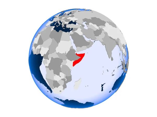 Szomália Pirossal Politikai Földgömb Átlátható Óceánok Illusztráció Elszigetelt Fehér Background — Stock Fotó