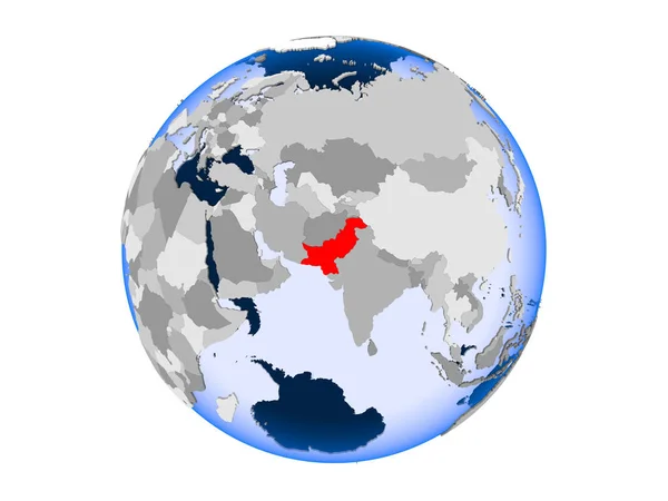 パキスタンは 透明な海と政治の世界の赤で強調表示されます 白い背景で隔離の — ストック写真