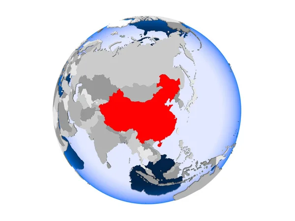 Chine Souligné Rouge Sur Globe Politique Avec Des Océans Transparents — Photo