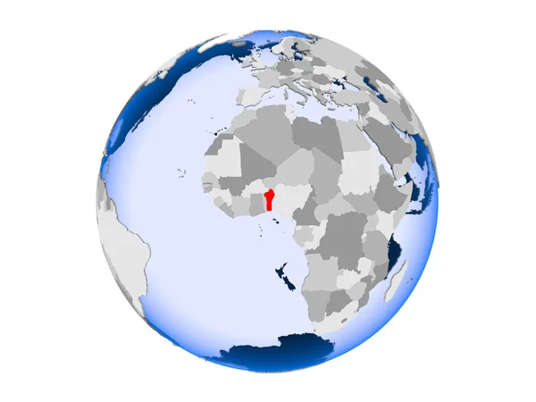 Бенин Выделил Красный Цвет Политическом Глобусе Прозрачными Океанами Иллюстрация Белом — стоковое фото