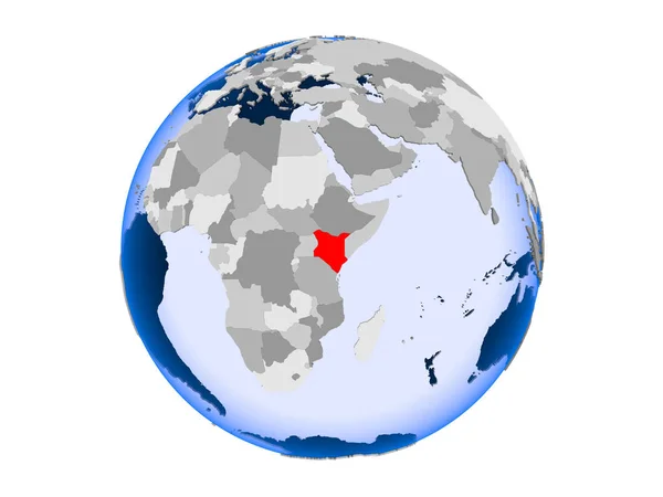 ケニアは 透明な海と政治の世界の赤で強調表示されます 白い背景で隔離の — ストック写真