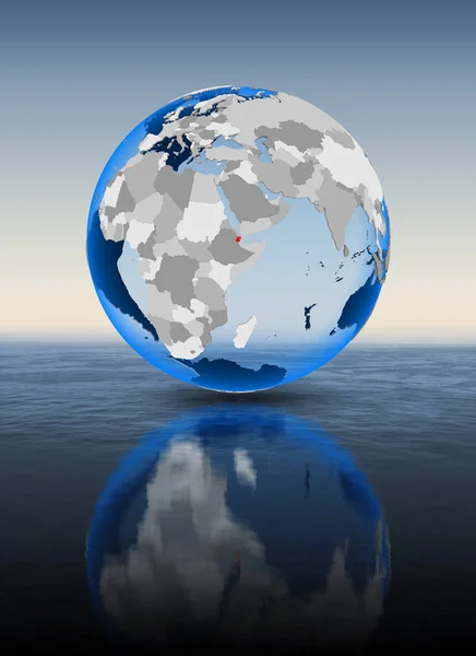 Dschibuti Rot Auf Einem Globus Der Wasser Schwimmt Illustration — Stockfoto