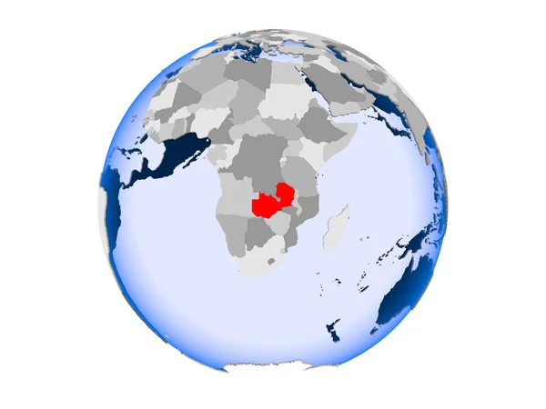 ザンビアは 透明な海と政治の世界の赤で強調表示されます 白い背景で隔離の — ストック写真