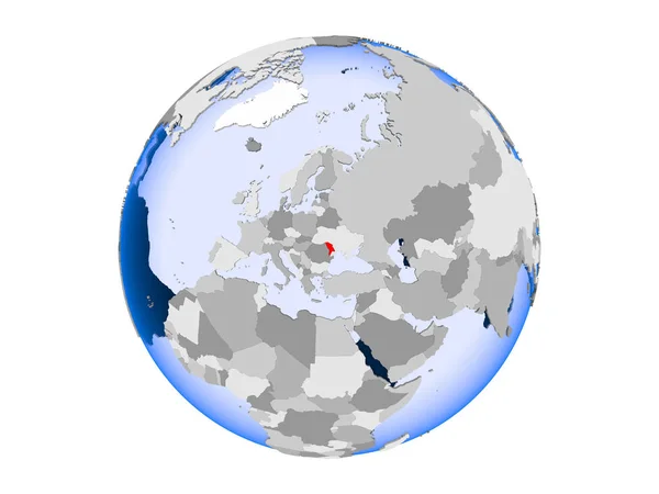 Moldavia Evidenziato Rosso Sul Globo Politico Con Oceani Trasparenti Illustrazione — Foto Stock