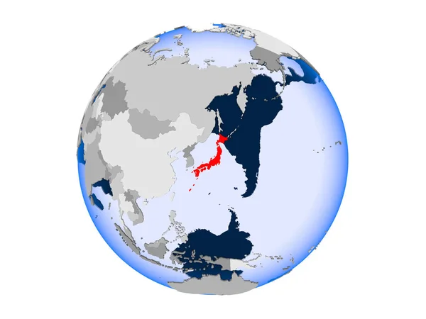 Японія Виділено Червоним Кольором Політичні Глобусом Допомогою Прозорих Океанів Ілюстрація — стокове фото