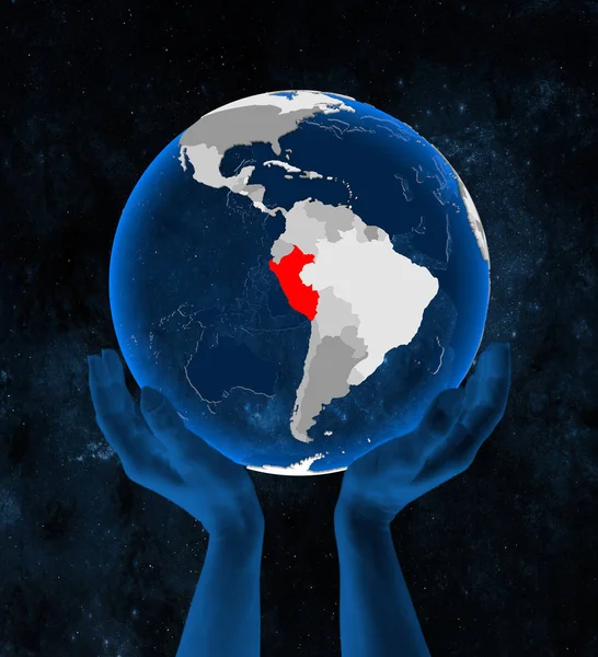 Peru Translucent Blue Globe Held Hands Space Illustration — Stock Photo, Image