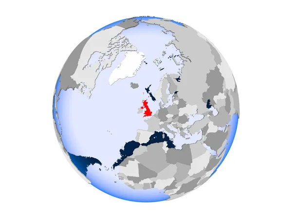 Ηνωμένο Βασίλειο Επισημαίνονται Κόκκινο Χρώμα Στην Πολιτική Σφαίρα Διαφανή Ωκεανούς — Φωτογραφία Αρχείου
