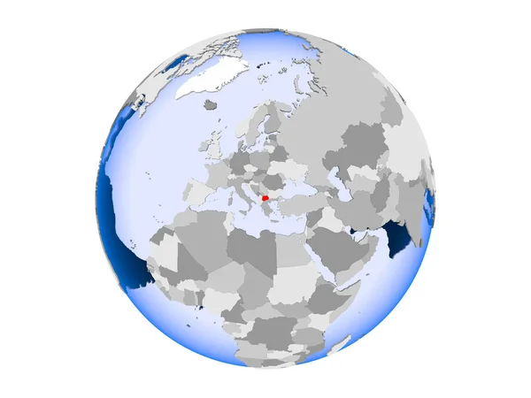 Македония Выделена Красным Цветом Политическом Глобусе Прозрачными Океанами Иллюстрация Белом — стоковое фото