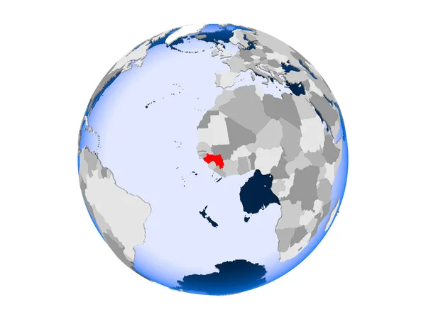 Гвінея Виділено Червоним Кольором Політичні Глобусом Допомогою Прозорих Океанів Ілюстрація — стокове фото
