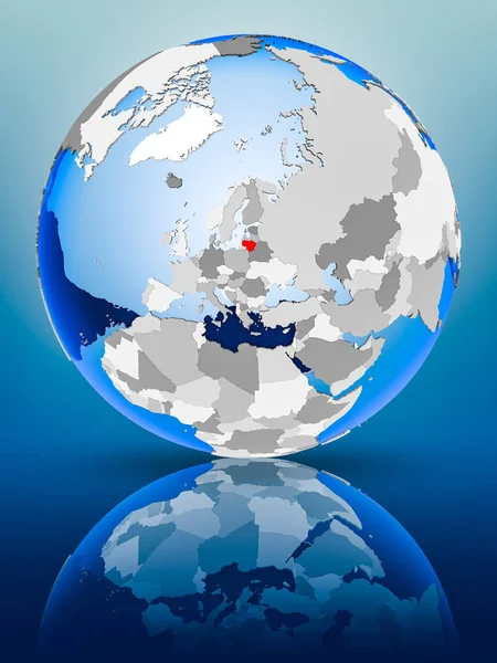 Litvanya siyasi dünya ayakta yansıtıcı yüzeyi tarih. 3D çizim.