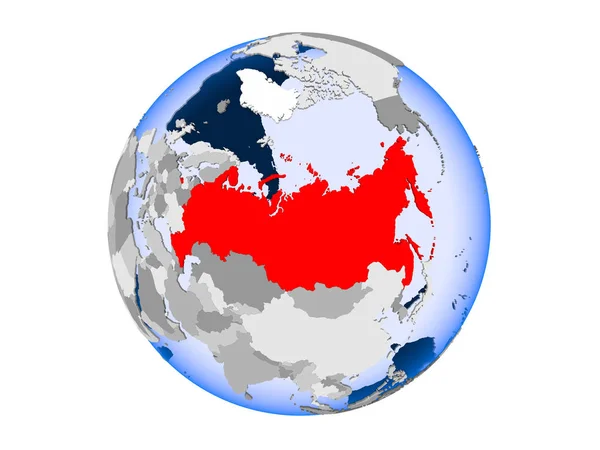 Russia Highlighted Red Political Globe Transparent Oceans Illustration Isolated White — Stock Photo, Image