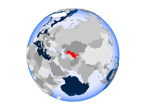 Uzbekistan Highlighted Red Political Globe Transparent Oceans Illustration Isolated White — Stock Photo, Image