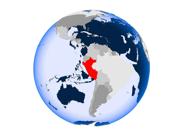 ペルーの透明な海と政治の世界の赤で強調表示されます 白い背景で隔離の — ストック写真