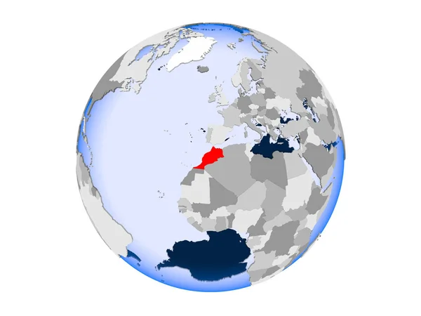 Марокко Выделено Красным Цветом Политическом Глобусе Прозрачными Океанами Иллюстрация Белом — стоковое фото