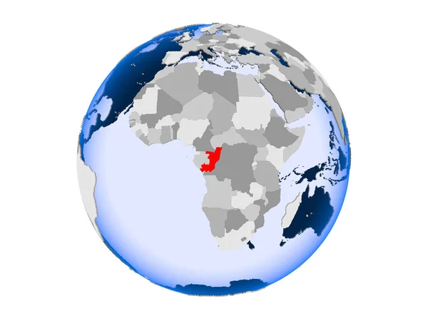 Congo Highlighted Red Political Globe Transparent Oceans Illustration Isolated White — Stock Photo, Image