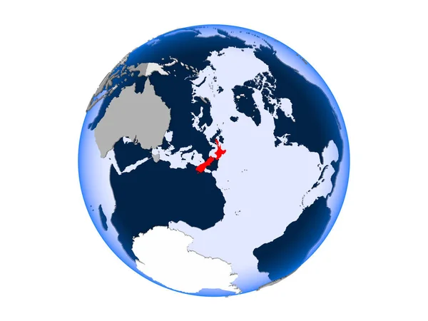Neuseeland Rot Hervorgehoben Auf Politischem Globus Mit Transparenten Ozeanen Illustration — Stockfoto