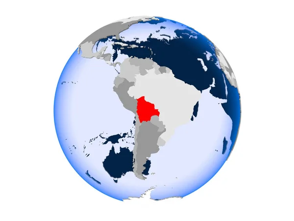 Bolivia Highlighted Red Political Globe Transparent Oceans Illustration Isolated White — Stock Photo, Image