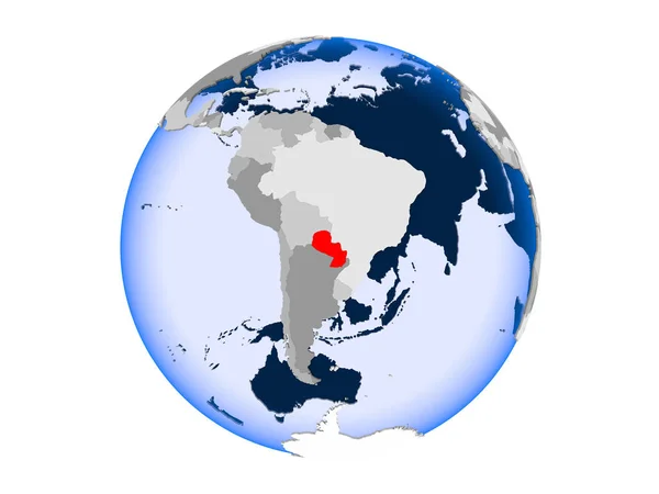 Paragwaj Zaznaczone Czerwono Globus Polityczny Przezroczystym Oceanów Ilustracja Białym Tle — Zdjęcie stockowe