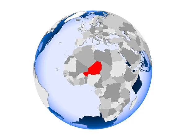 Нигер Выделил Красный Цвет Политическом Глобусе Прозрачными Океанами Иллюстрация Белом — стоковое фото