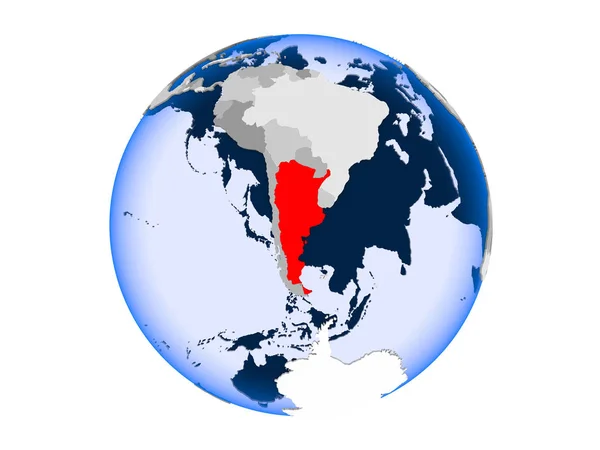 Argentina Highlighted Red Political Globe Transparent Oceans Illustration Isolated White — Stock Photo, Image