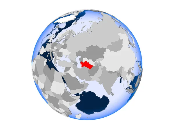 トルクメニスタンは 透明な海と政治の世界の赤で強調表示されます 白い背景で隔離の — ストック写真