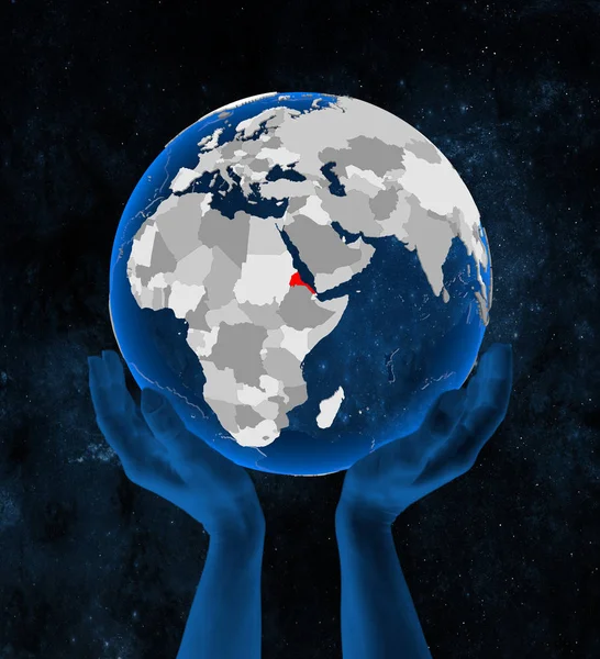 Eritrea Doorschijnende Blauwe Wereldbol Gehouden Handen Ruimte Illustratie — Stockfoto