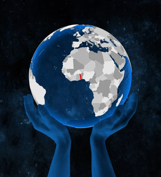 Полупрозрачном Голубом Глобусе Держащемся Руках Космосе Иллюстрация — стоковое фото