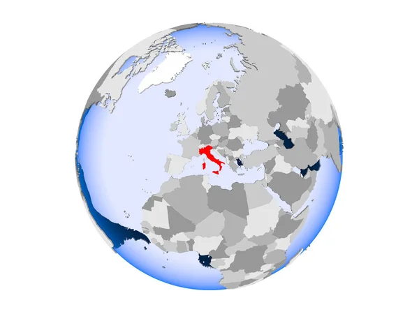 Itálie Zvýrazněny Červeně Politické Globe Transparentní Oceány Ilustrace Izolované Bílém — Stock fotografie