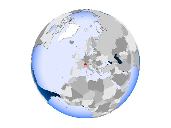 Svizzera Evidenziato Rosso Sul Globo Politico Con Oceani Trasparenti Illustrazione — Foto Stock