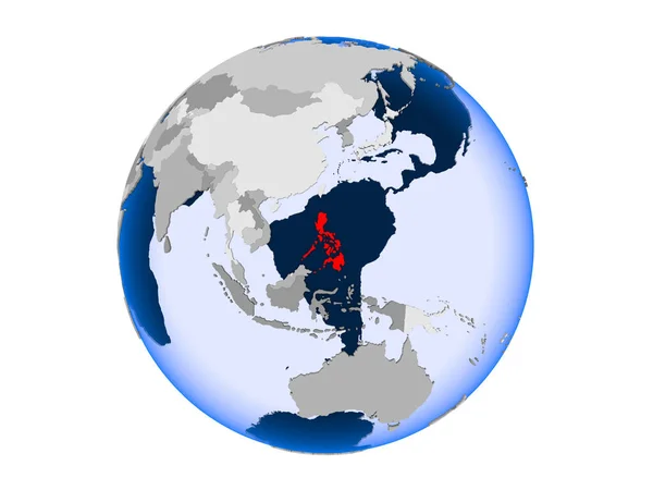 Філіппіни Виділено Червоним Кольором Політичні Глобусом Допомогою Прозорих Океанів Ілюстрація — стокове фото