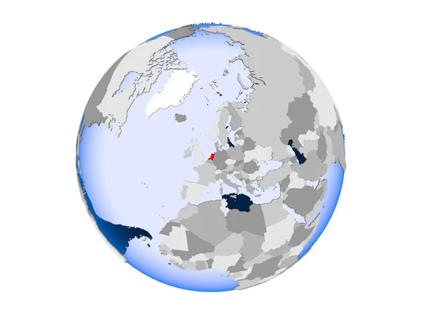 荷兰以红色突出显示了具有透明海洋的政治世界 在白色背景上隔离的插图 — 图库照片