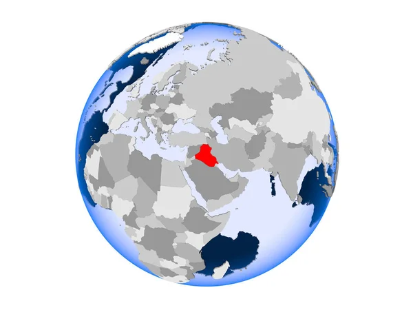 伊拉克以红色在政治世界上以透明的海洋突出显示 在白色背景上隔离的插图 — 图库照片