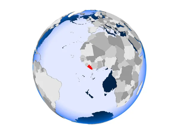 Liberia Zaznaczone Czerwono Globus Polityczny Przezroczystym Oceanów Ilustracja Białym Tle — Zdjęcie stockowe